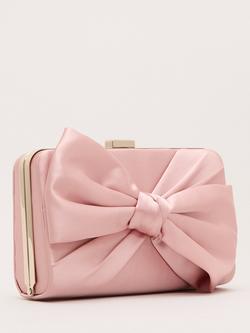 Phase Eight Satin Knot Front Box Clutch Bag, Pale Pink - view 2, Pale Pink