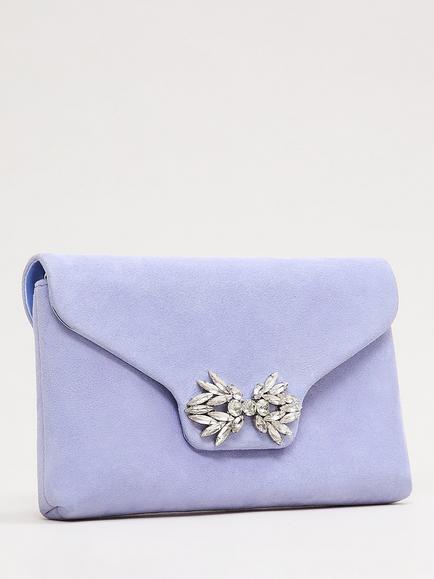 Phase Eight Sparkle Pure Suede Clutch Bag, Pale Blue - view 2, Pale Blue