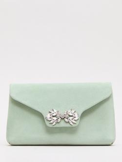 Phase Eight Sparkle Pure Suede Clutch Bag, Pale Green, Pale Green