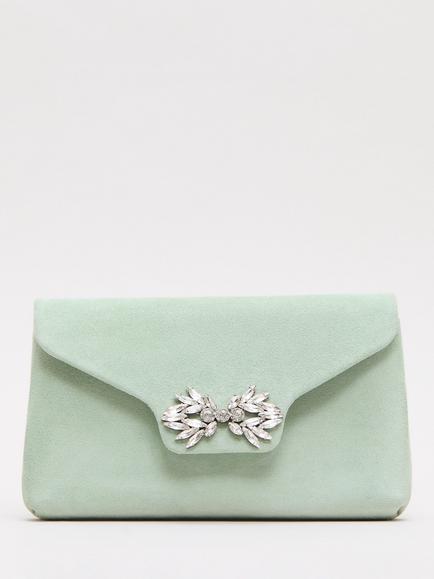 Phase Eight Sparkle Pure Suede Clutch Bag, Pale Green, Pale Green