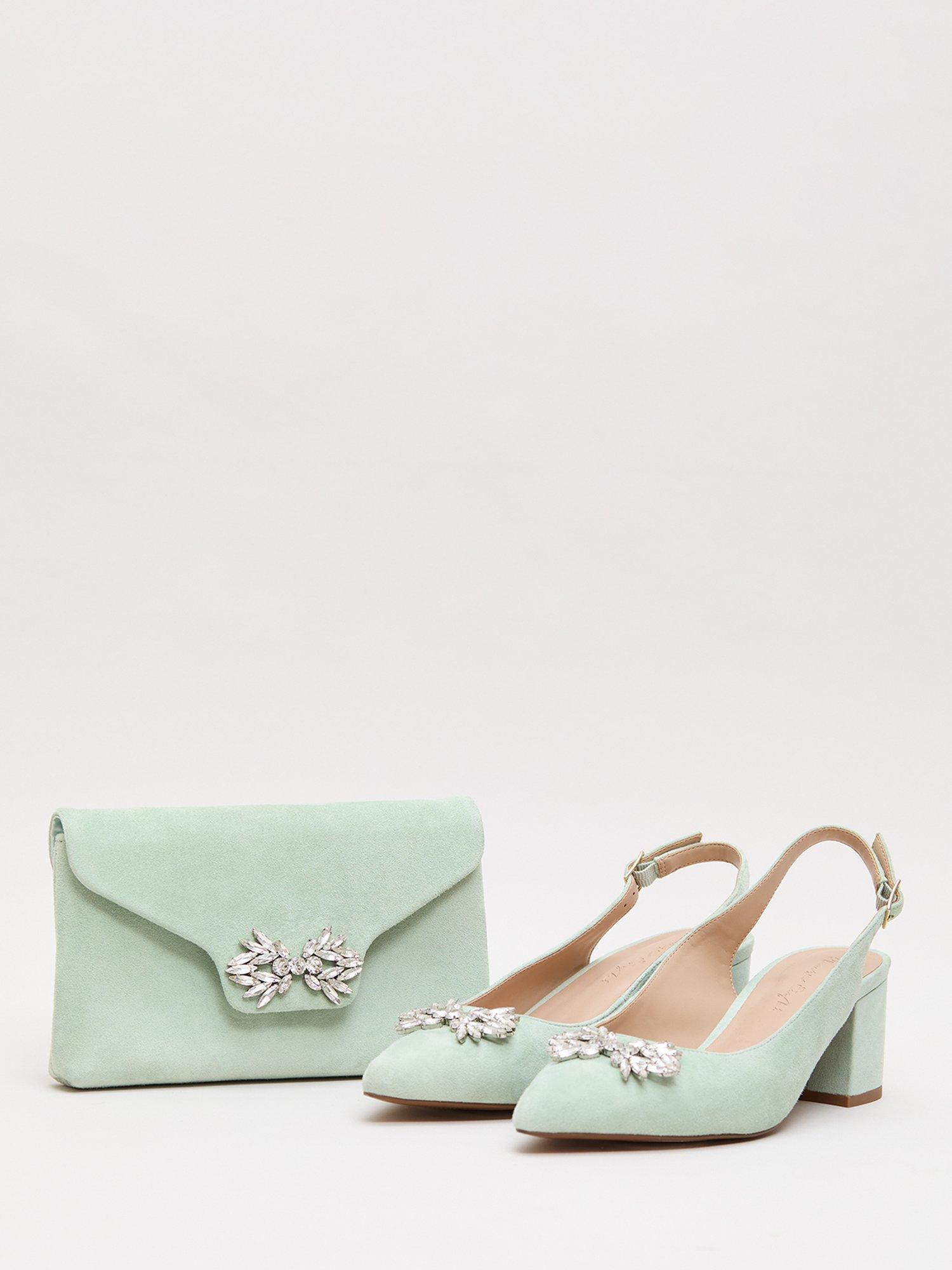 Product image 5 of 8, which shows Phase Eight Sparkle Pure Suede Clutch Bag, Pale Green, One Size