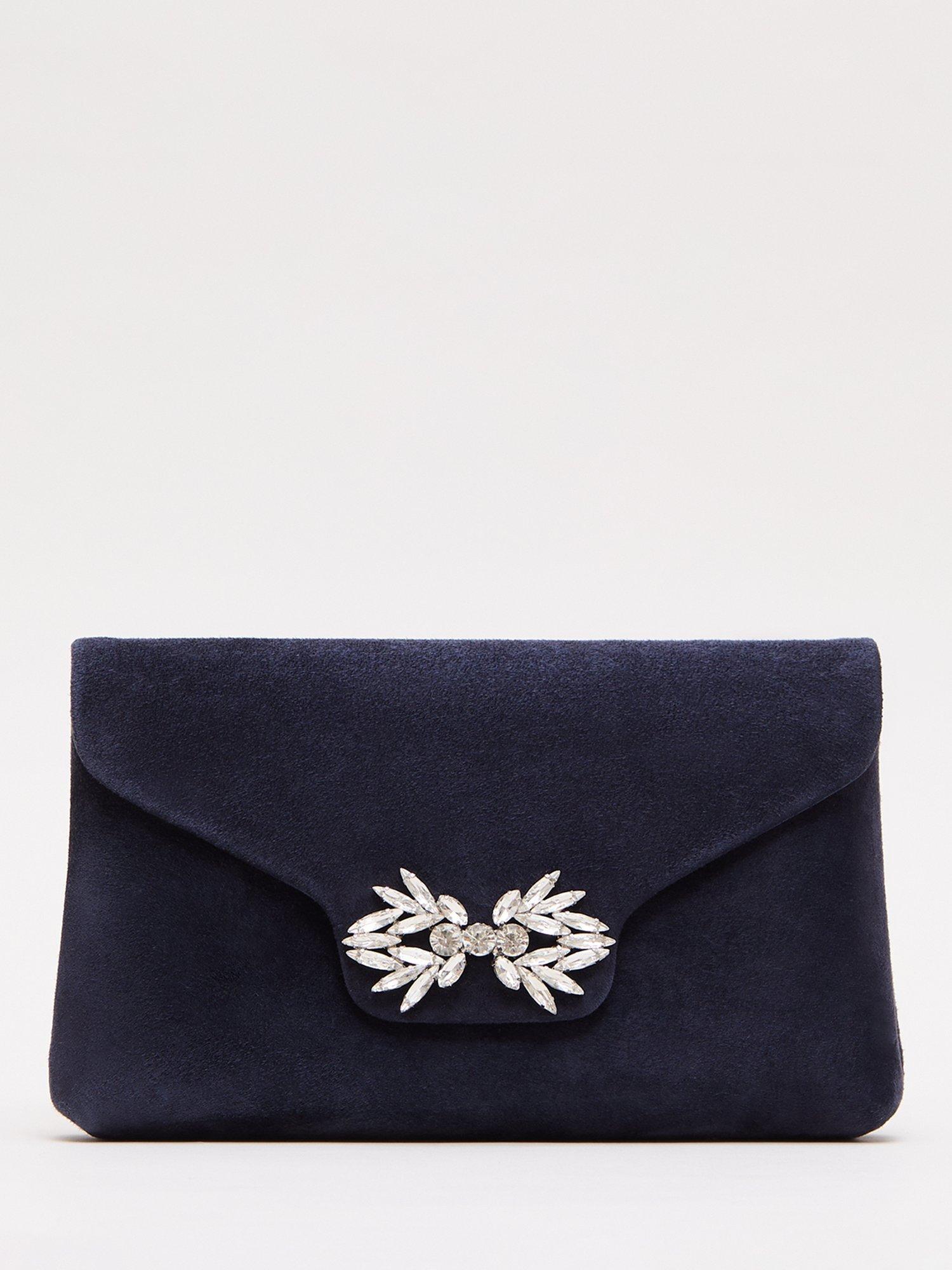 Product image 1 of 8, which shows Phase Eight Sparkle Pure Suede Clutch Bag, Navy, One Size
