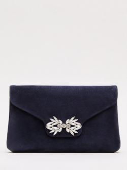 Phase Eight Sparkle Pure Suede Clutch Bag, Navy, Navy