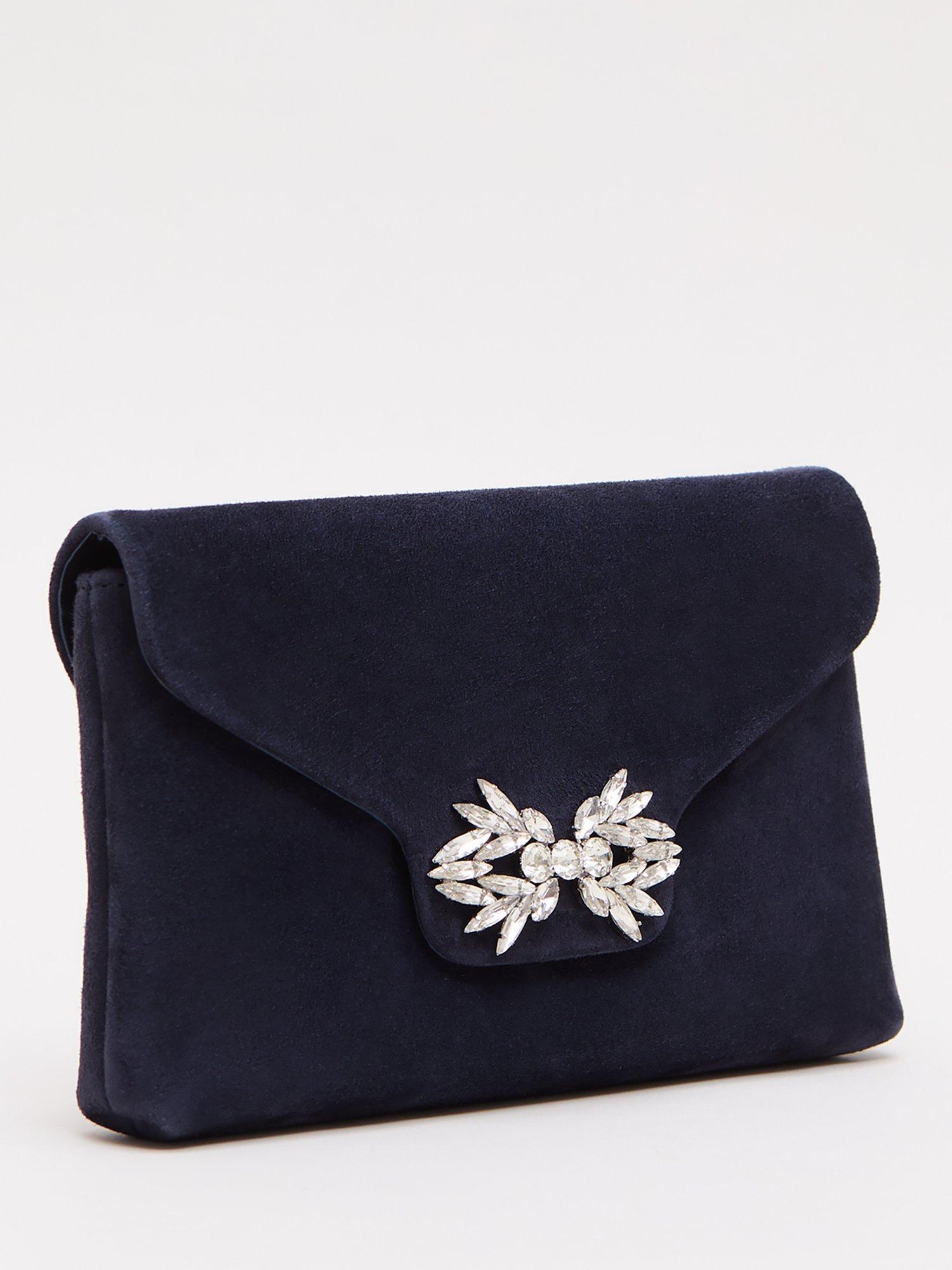 Product image 2 of 8, which shows Phase Eight Sparkle Pure Suede Clutch Bag, Navy, One Size