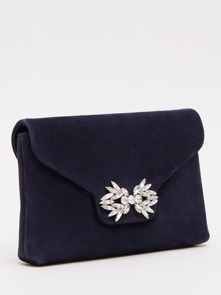 Phase Eight Sparkle Pure Suede Clutch Bag, Navy - view 2, Navy