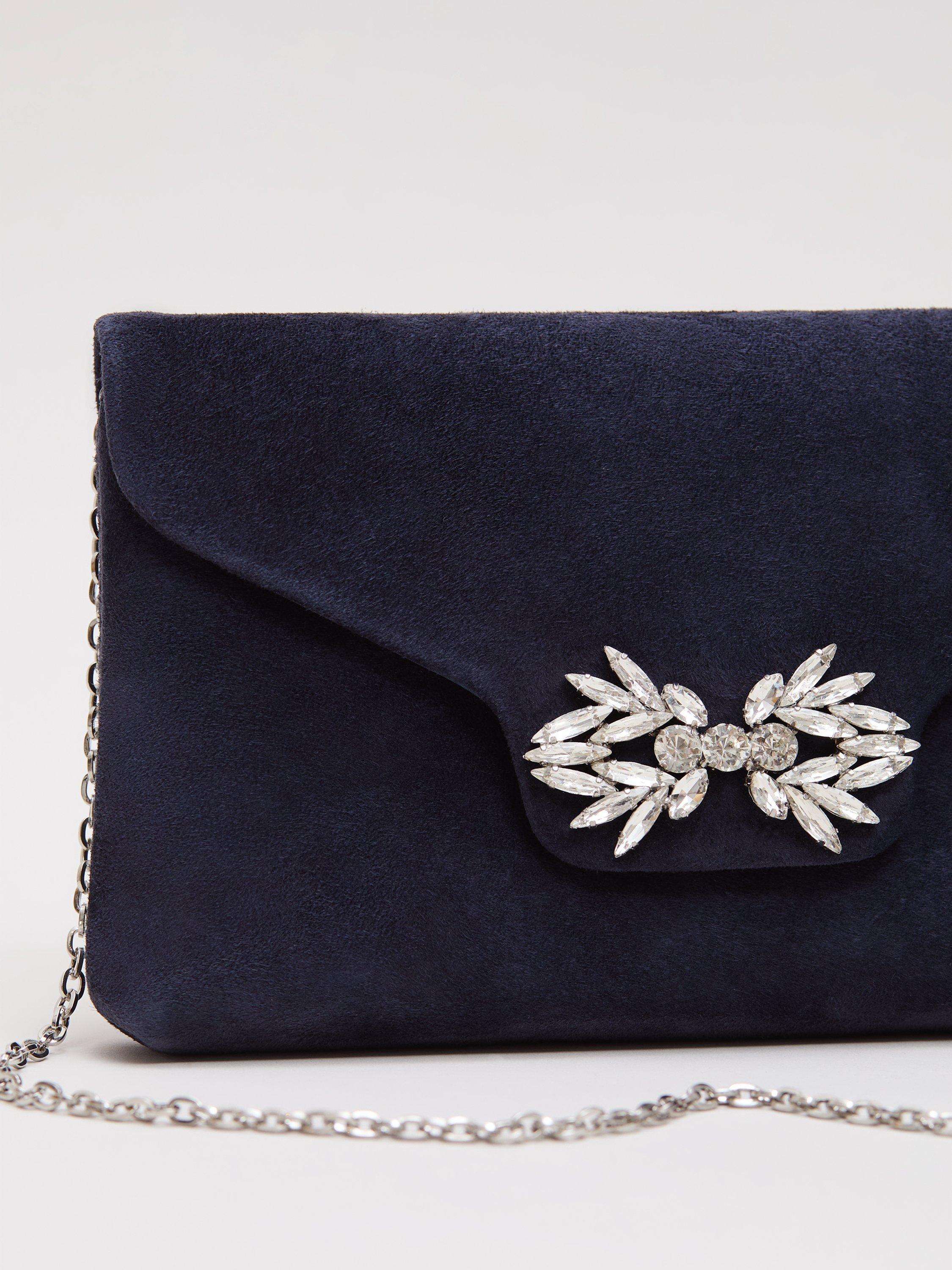 Product image 3 of 8, which shows Phase Eight Sparkle Pure Suede Clutch Bag, Navy, One Size