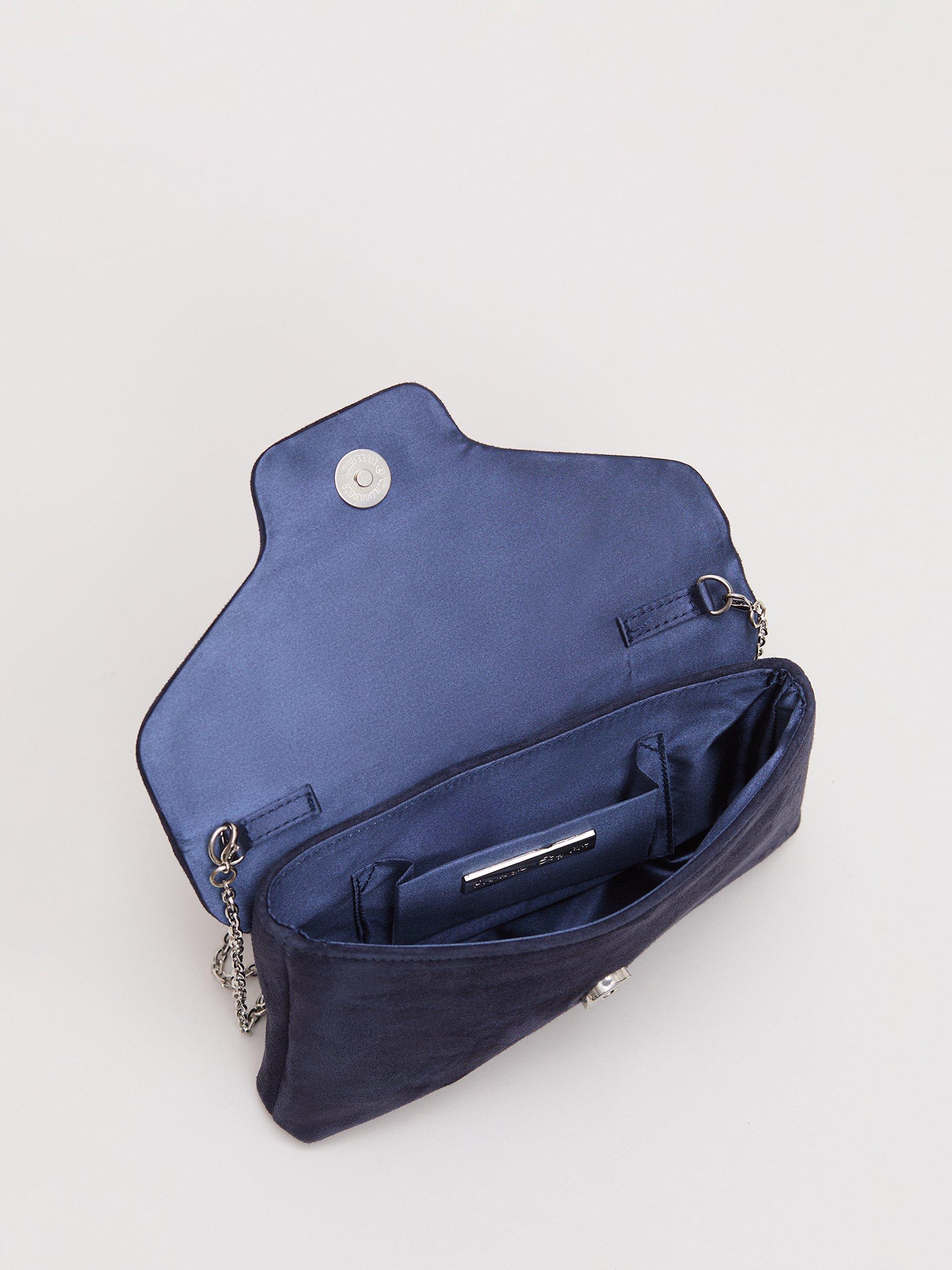 Product image 4 of 8, which shows Phase Eight Sparkle Pure Suede Clutch Bag, Navy, One Size