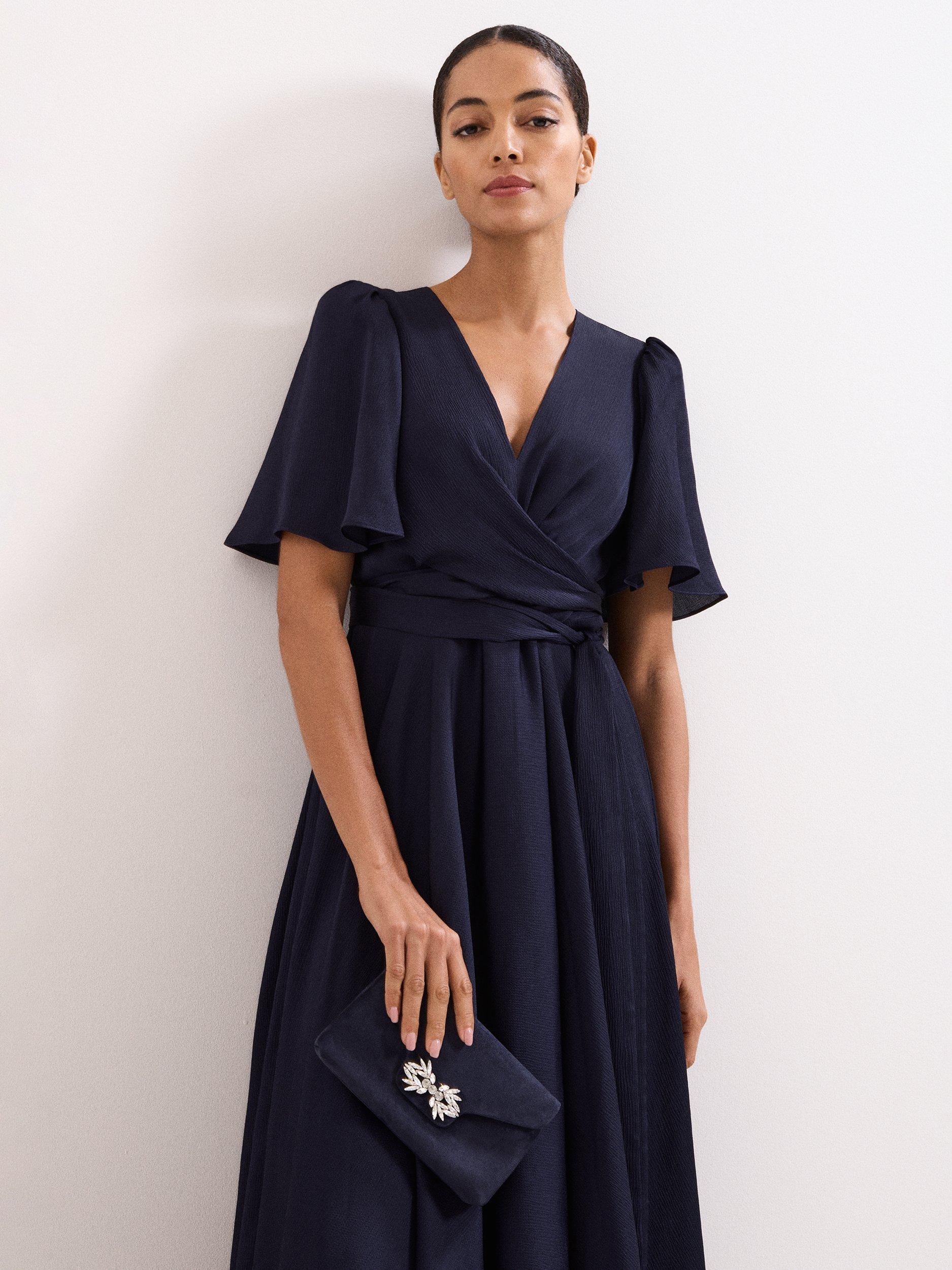 Product image 6 of 8, which shows Phase Eight Sparkle Pure Suede Clutch Bag, Navy, One Size