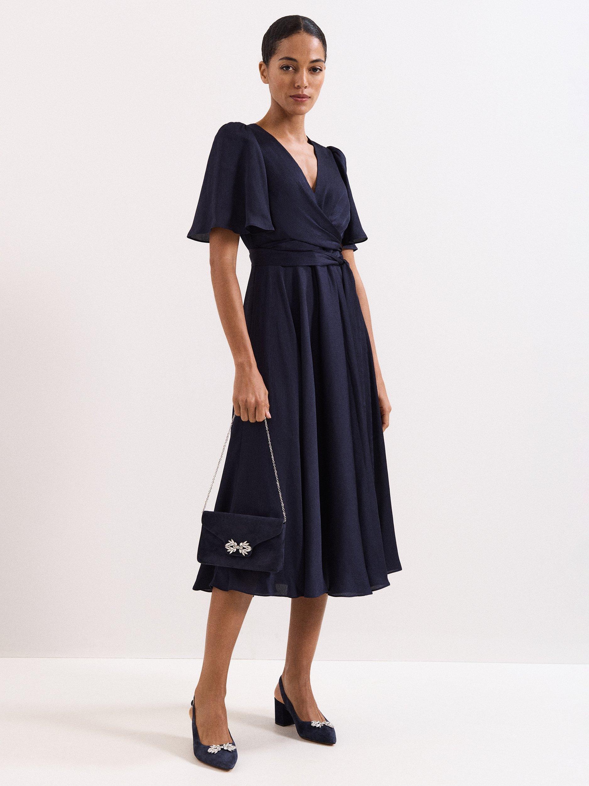 Product image 8 of 8, which shows Phase Eight Sparkle Pure Suede Clutch Bag, Navy, One Size