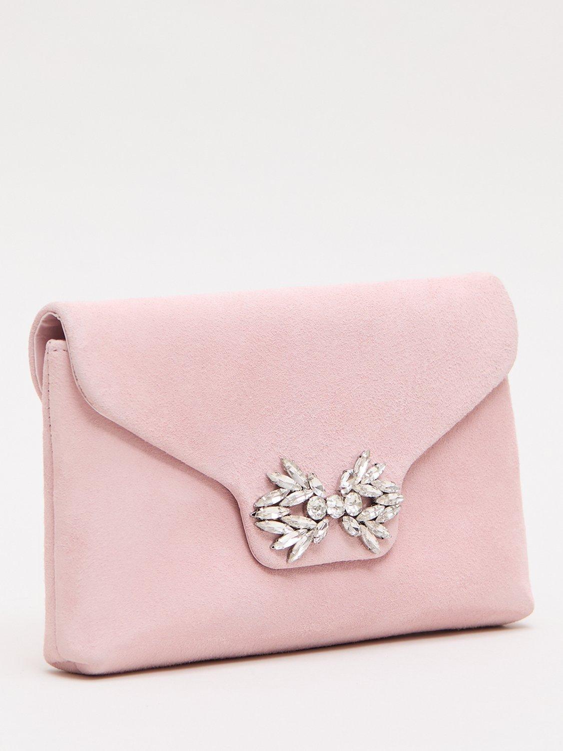Product image 2 of 8, which shows Phase Eight Sparkle Pure Suede Clutch Bag, Pale Pink, One Size