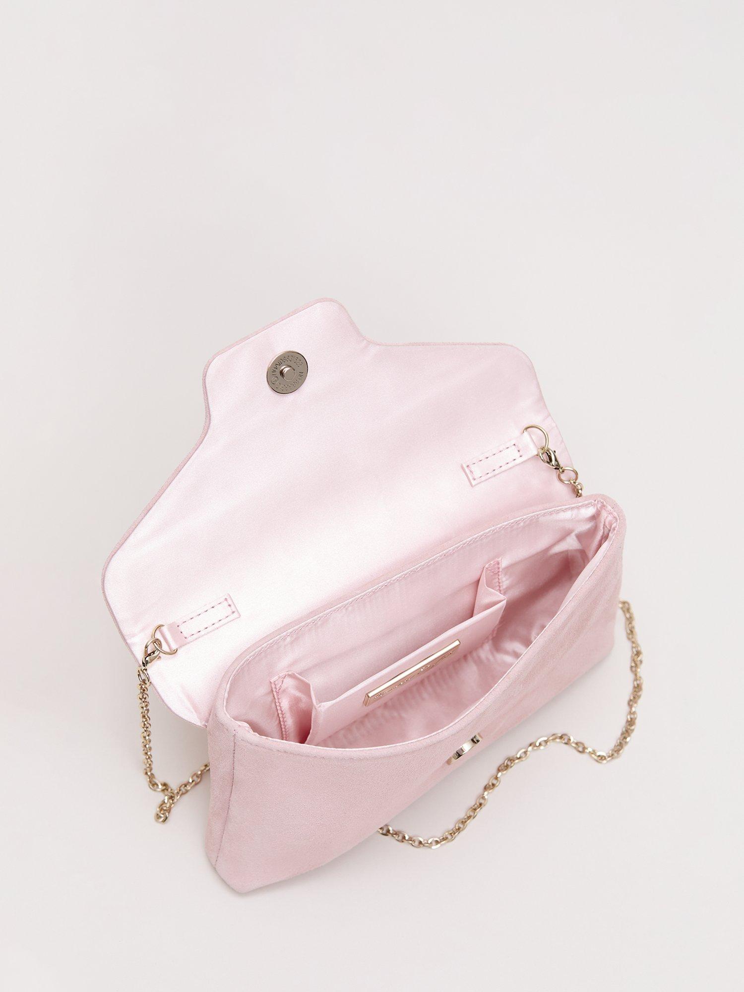 Product image 4 of 8, which shows Phase Eight Sparkle Pure Suede Clutch Bag, Pale Pink, One Size