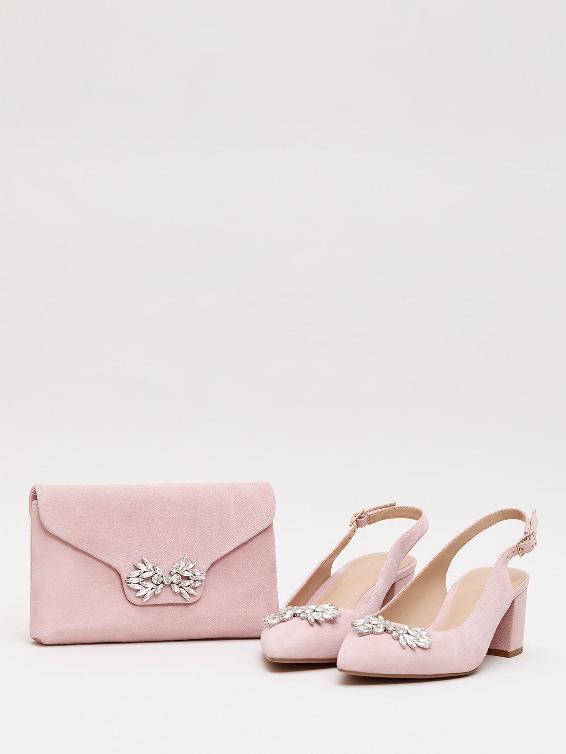 Product image 5 of 8, which shows Phase Eight Sparkle Pure Suede Clutch Bag, Pale Pink, One Size
