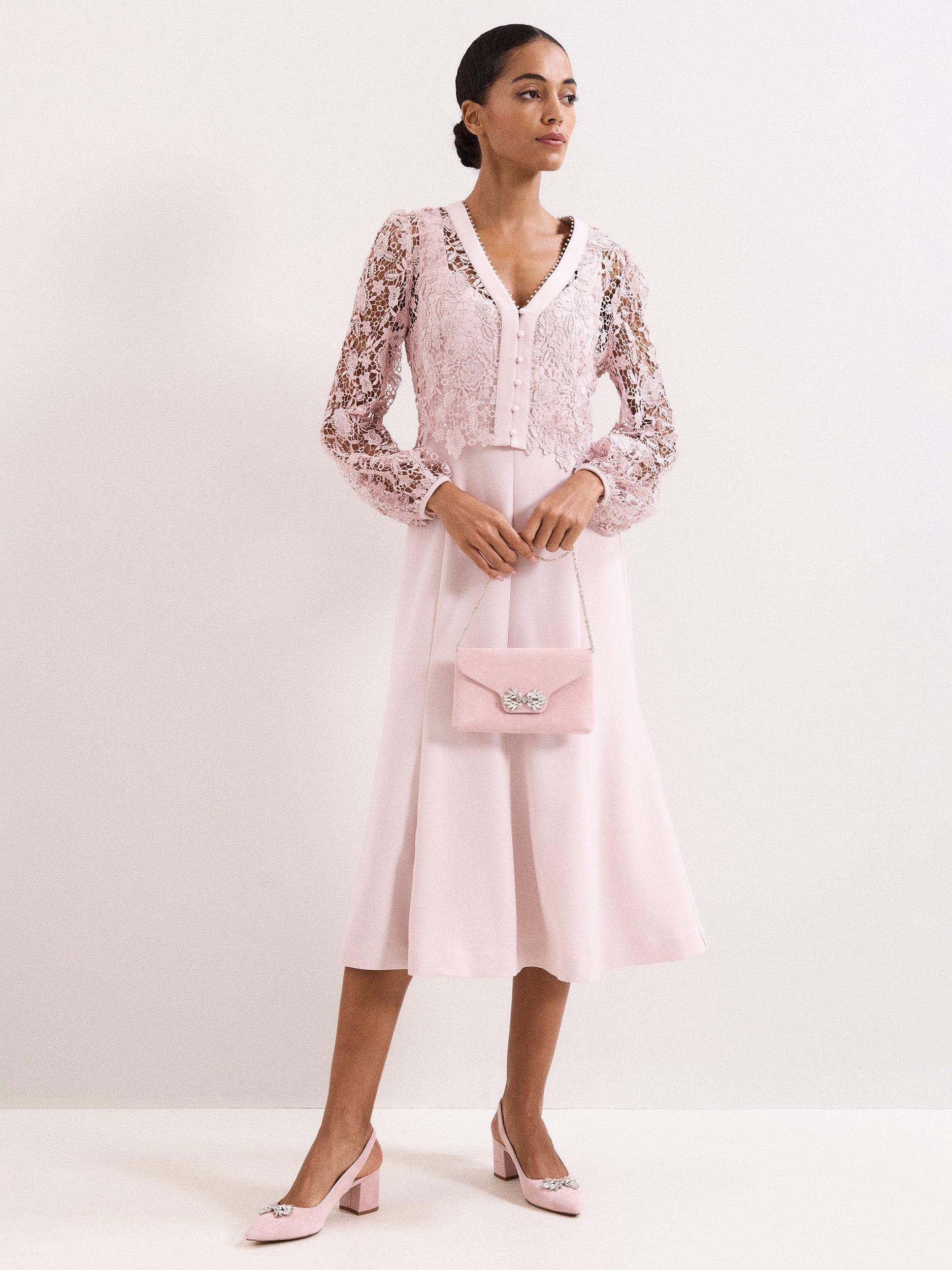 Product image 8 of 8, which shows Phase Eight Sparkle Pure Suede Clutch Bag, Pale Pink, One Size