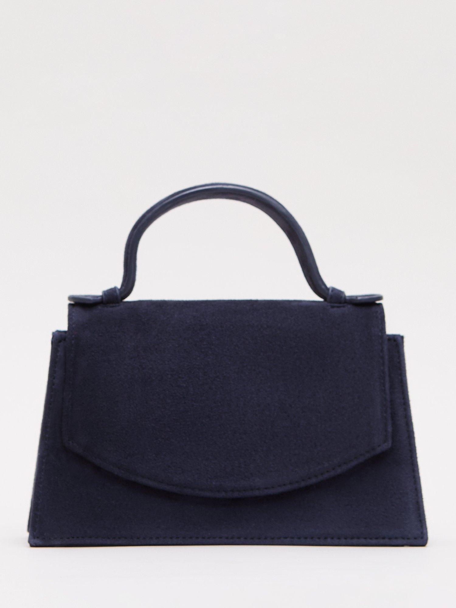 Product image 1 of 8, which shows Phase Eight Top Handle Pure Suede Bag, Navy, One Size