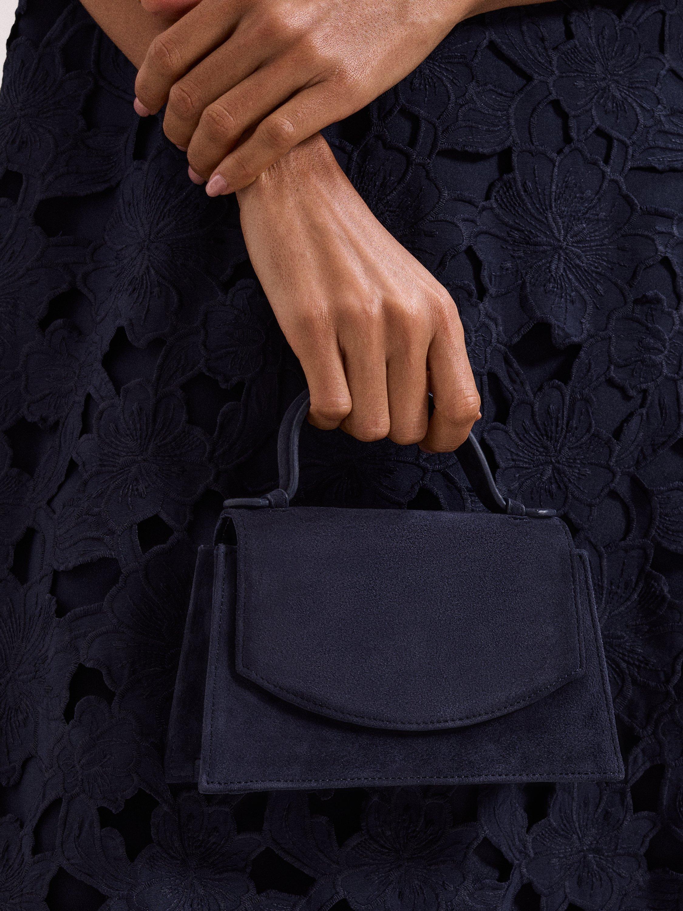 Product image 7 of 8, which shows Phase Eight Top Handle Pure Suede Bag, Navy, One Size
