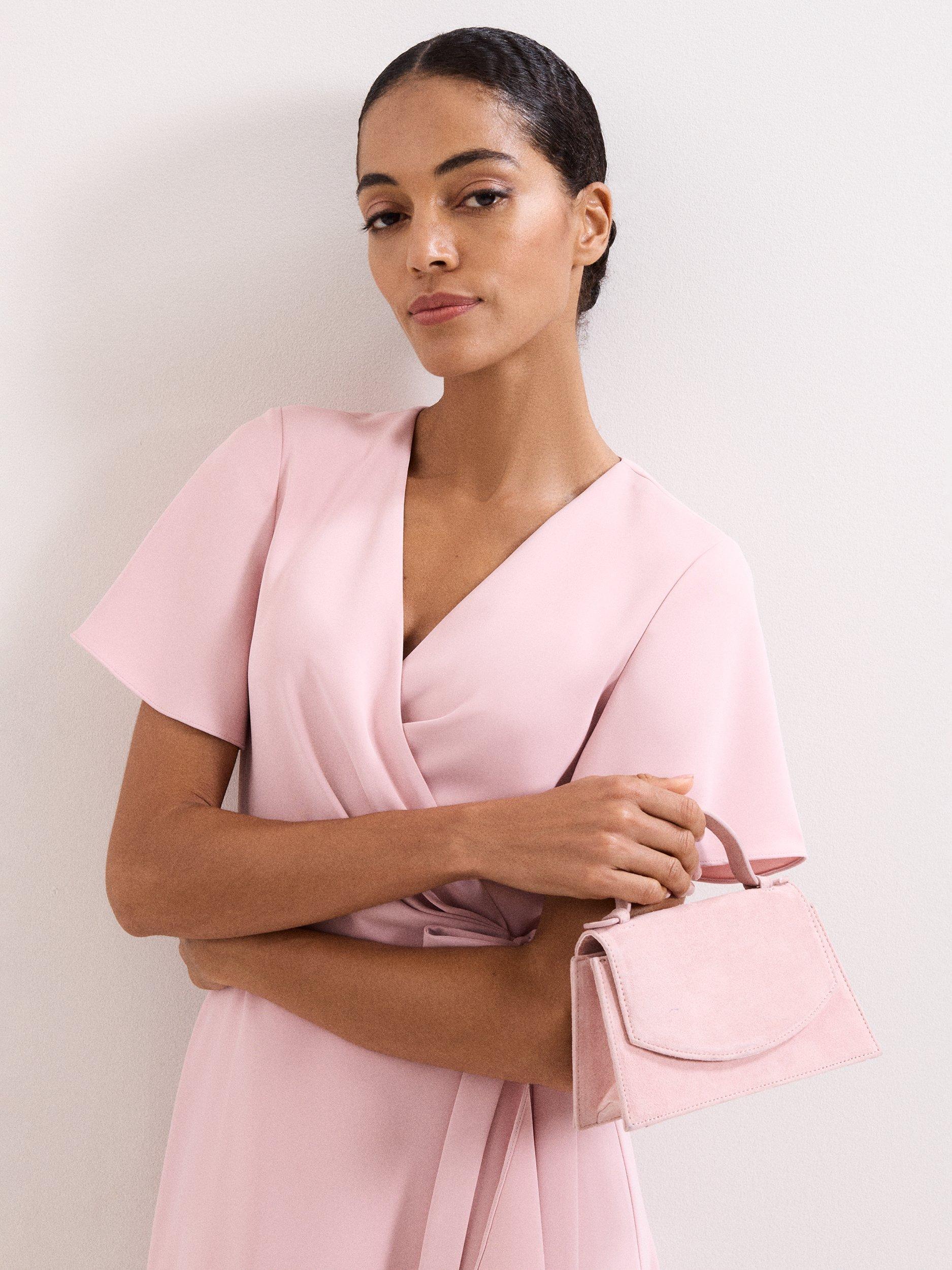 Product image 6 of 8, which shows Phase Eight Top Handle Pure Suede Bag, Pale Pink, One Size