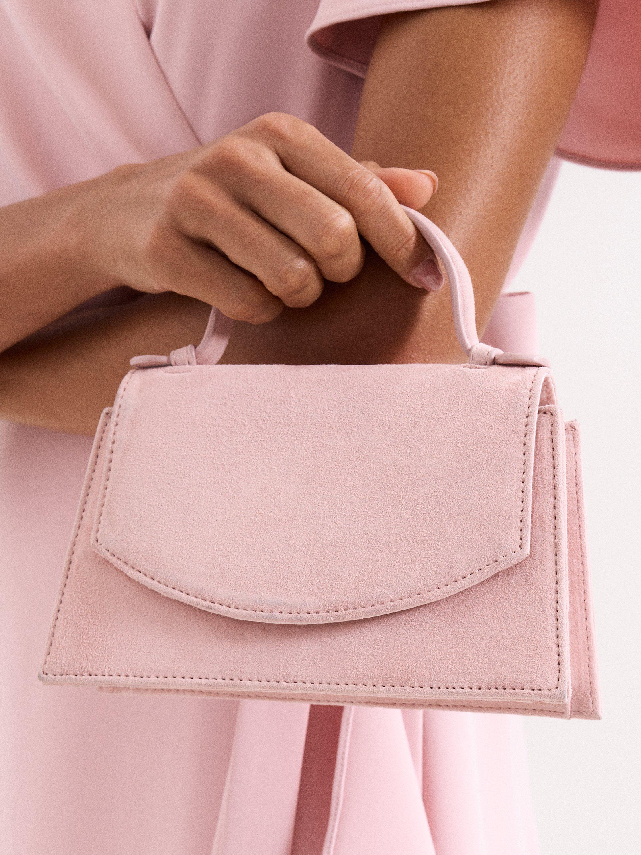 Product image 7 of 8, which shows Phase Eight Top Handle Pure Suede Bag, Pale Pink, One Size
