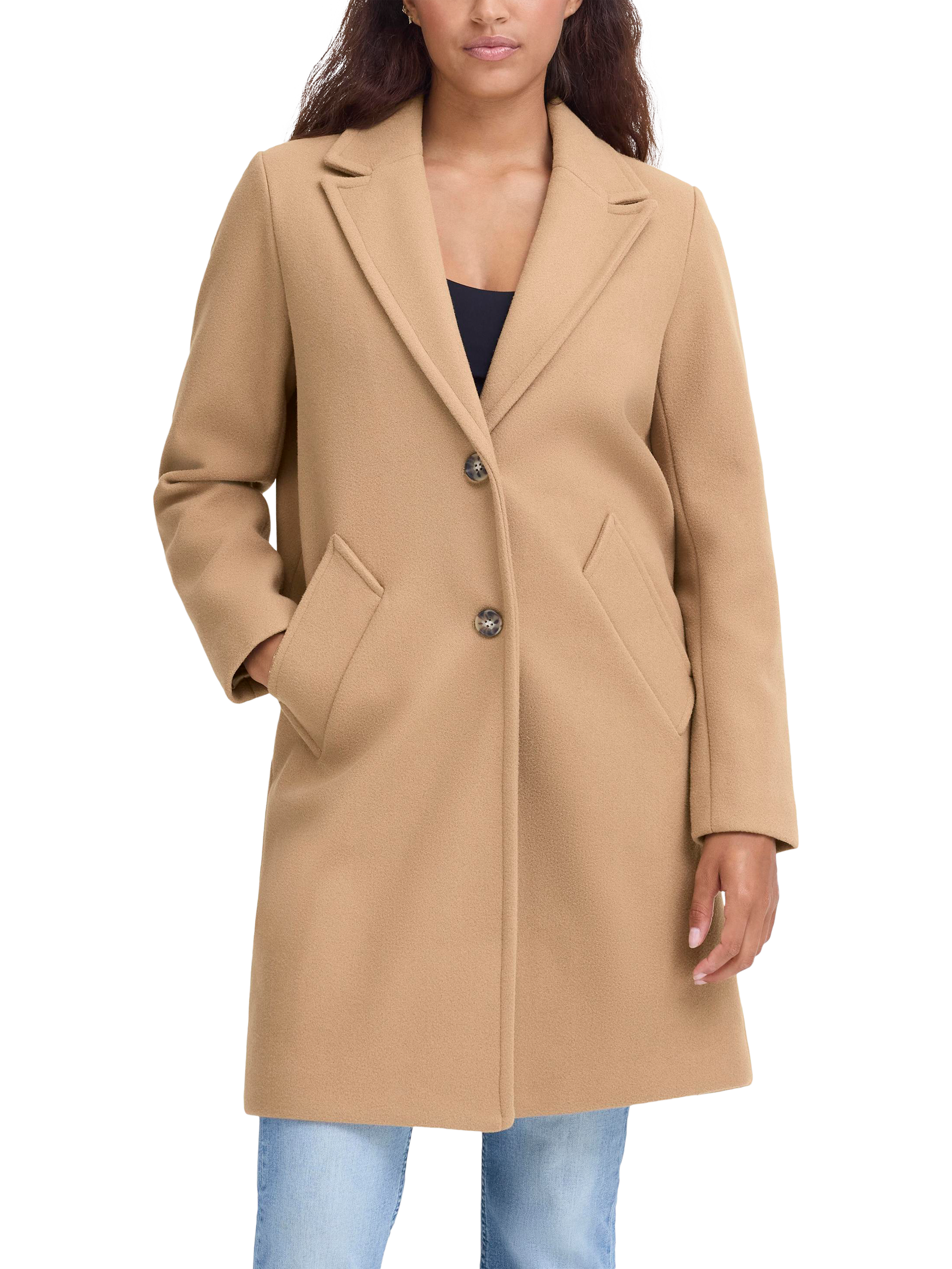 Product image 1 of 7, which shows ICHI Jannet Long Sleeve Collared Coat , Camel, 8