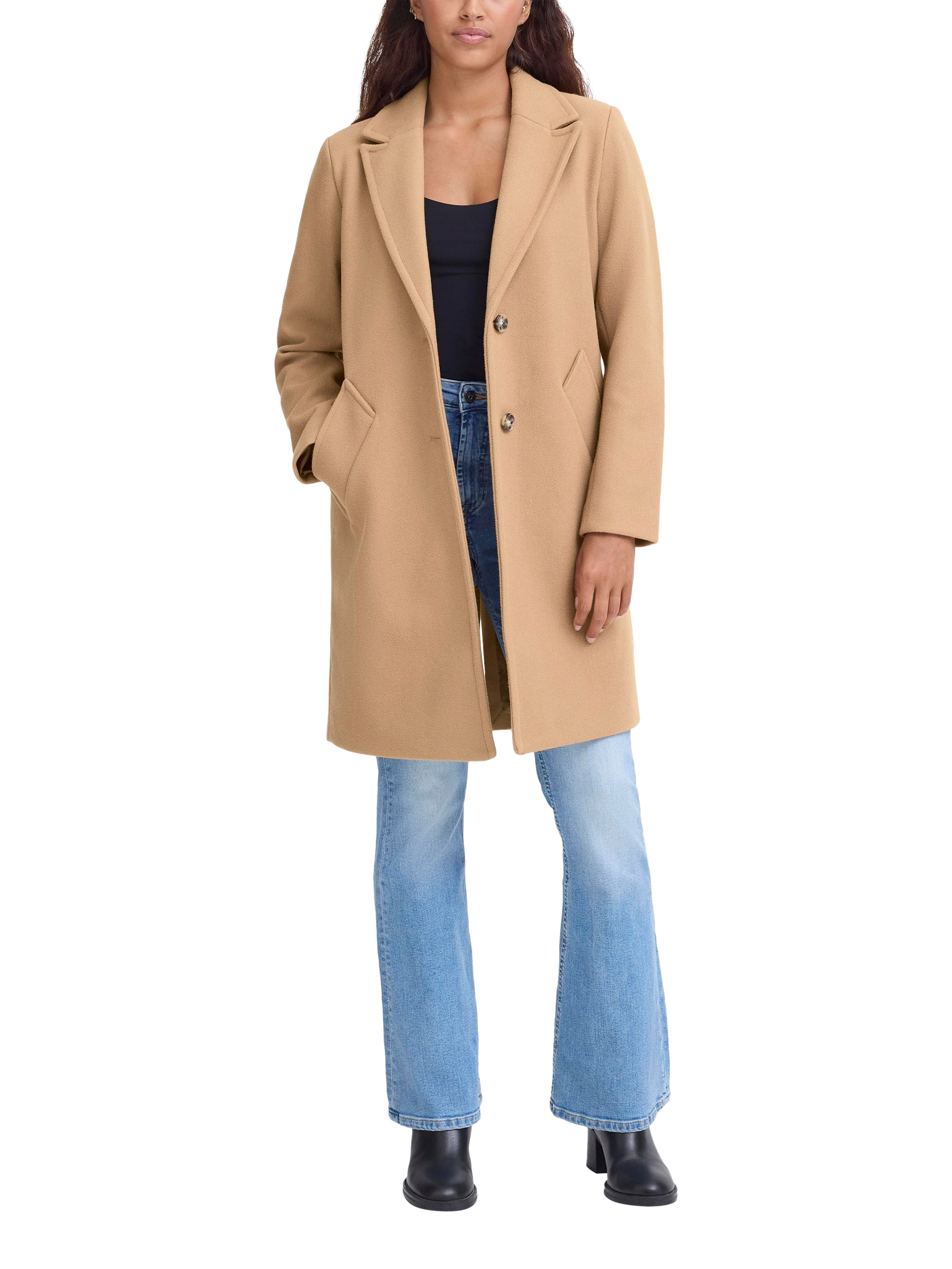 Product image 3 of 7, which shows ICHI Jannet Long Sleeve Collared Coat , Camel, 8
