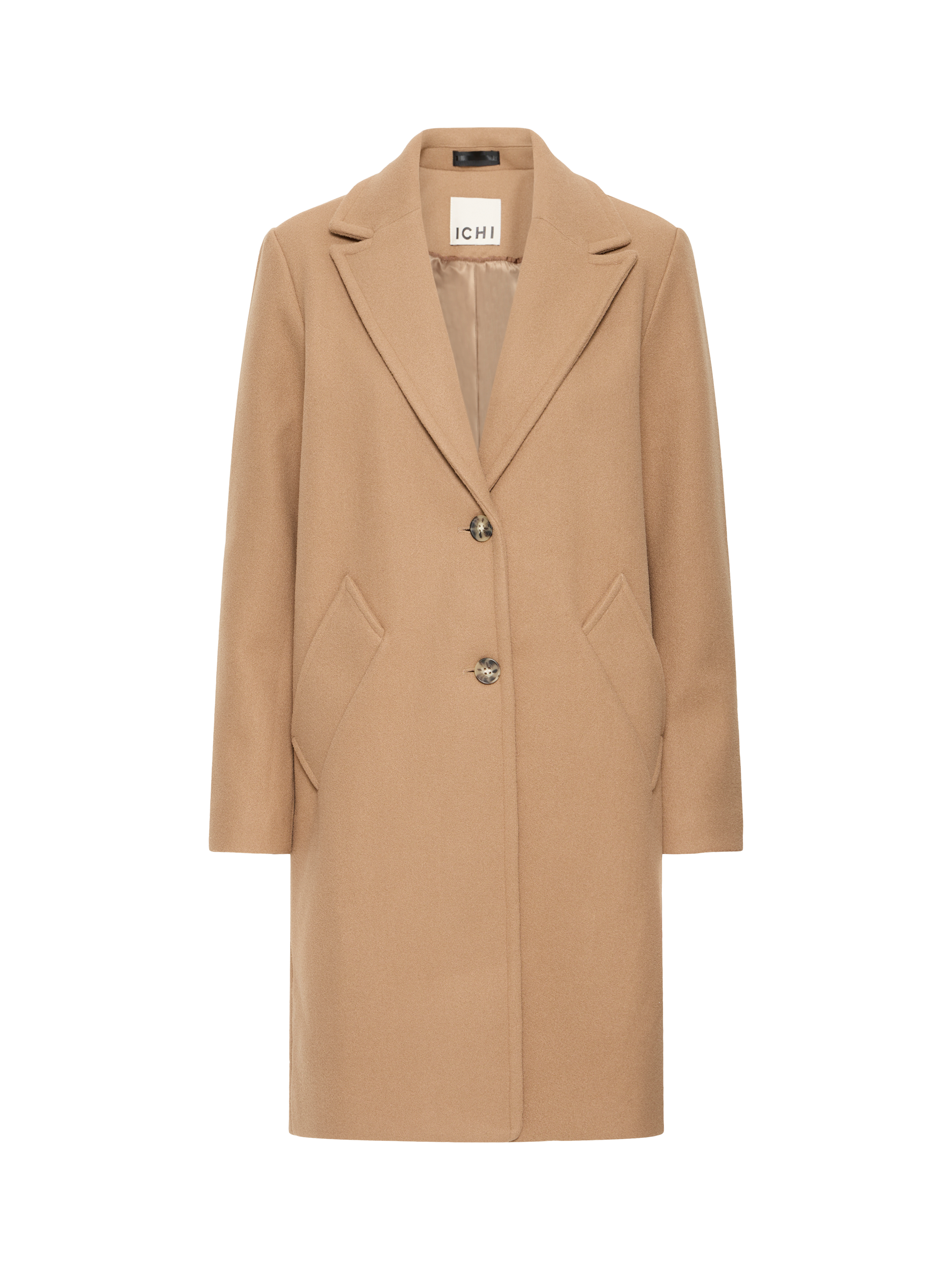 Product image 5 of 7, which shows ICHI Jannet Long Sleeve Collared Coat , Camel, 8