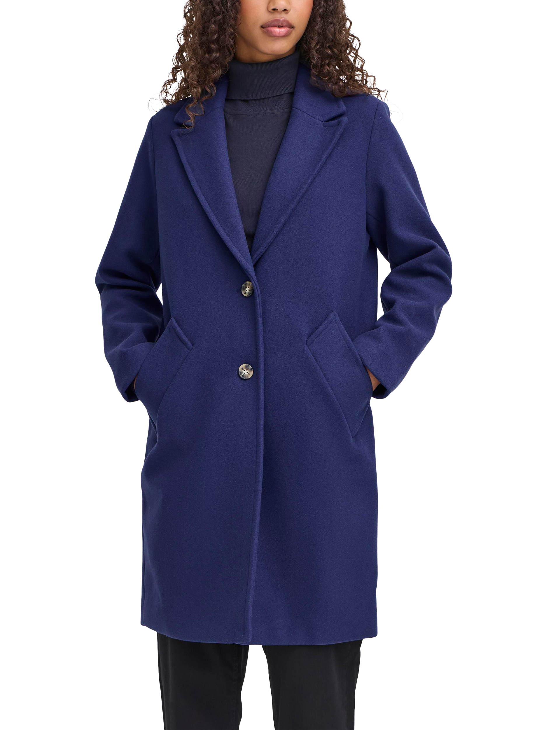 Product image 1 of 7, which shows ICHI Jannet Long Sleeve Collared Coat , Patriot Blue, 8