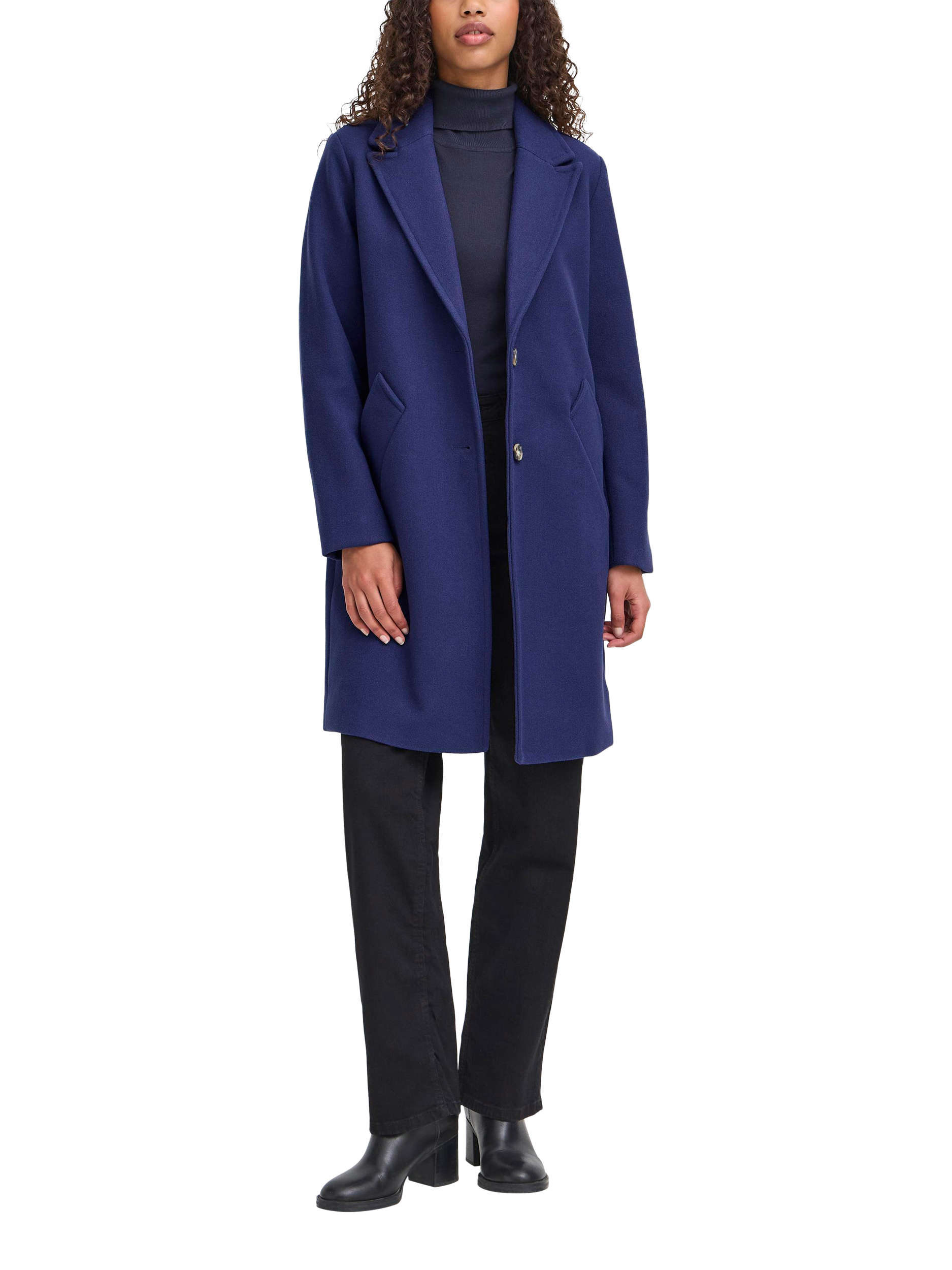 Product image 3 of 7, which shows ICHI Jannet Long Sleeve Collared Coat , Patriot Blue, 8