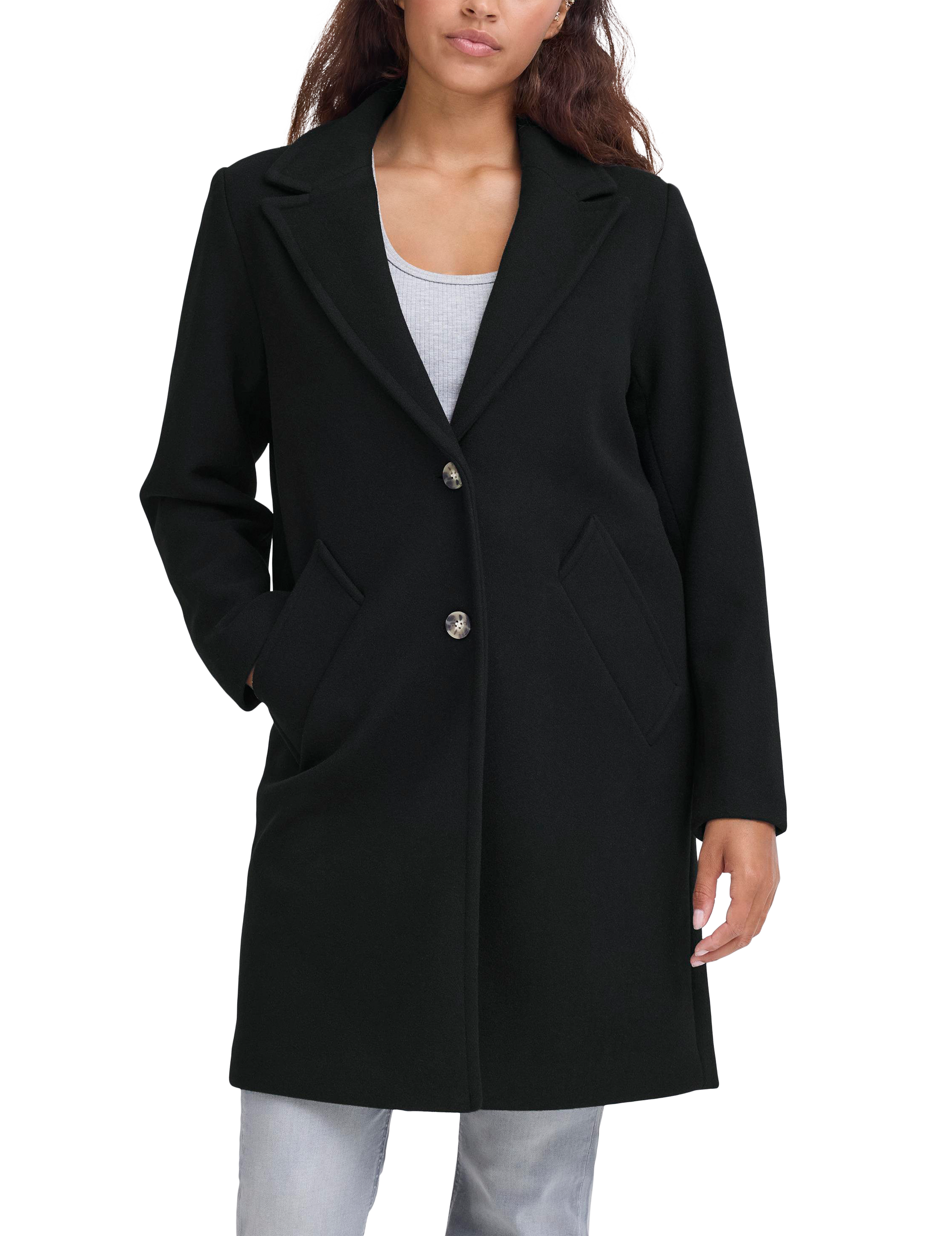 Product image 1 of 7, which shows ICHI Jannet Long Sleeve Collared Coat , Black, 8