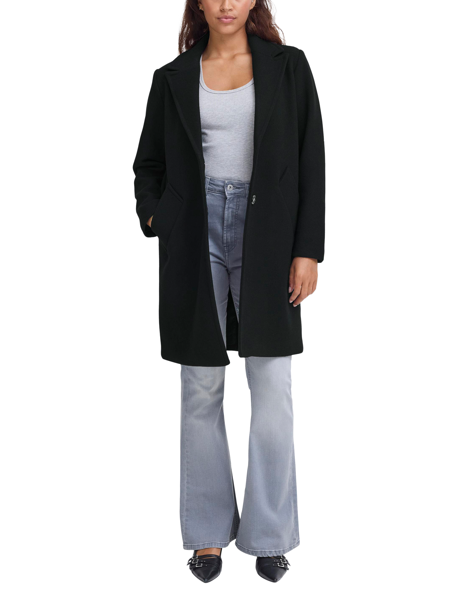 Product image 3 of 7, which shows ICHI Jannet Long Sleeve Collared Coat , Black, 8