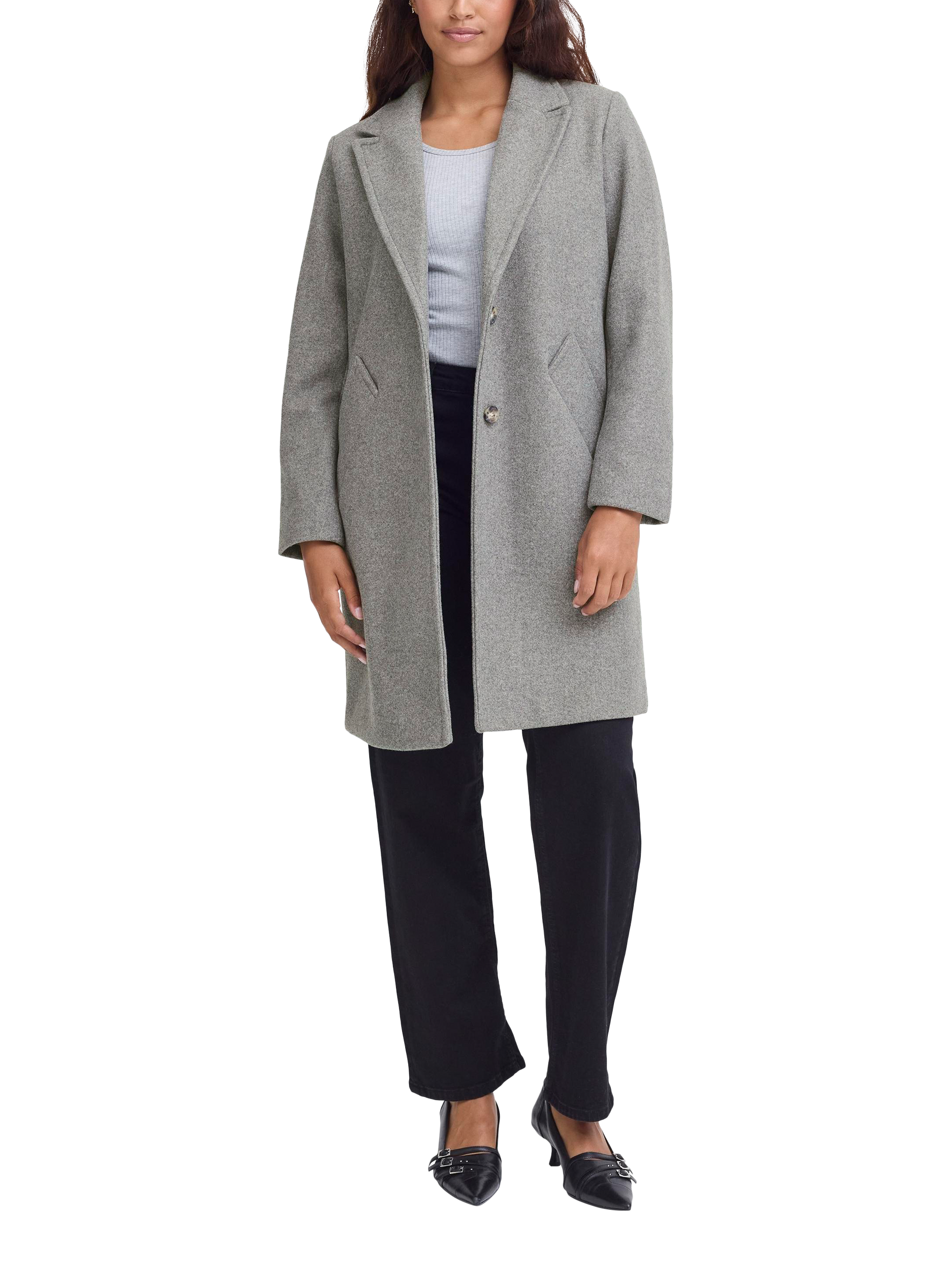 Product image 3 of 7, which shows ICHI Jannet Long Sleeve Collared Coat , Grey, 8