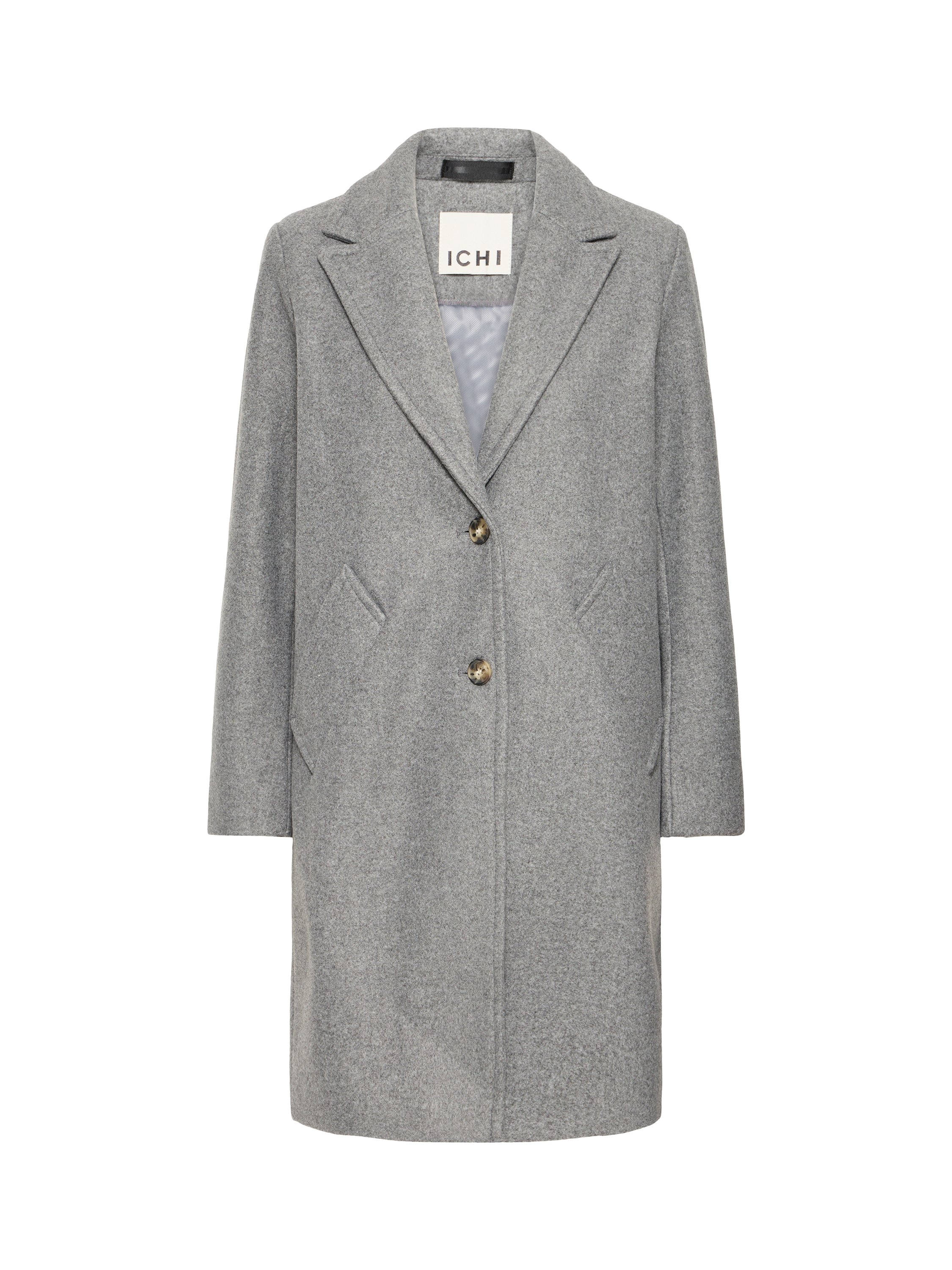 Product image 5 of 7, which shows ICHI Jannet Long Sleeve Collared Coat , Grey, 8