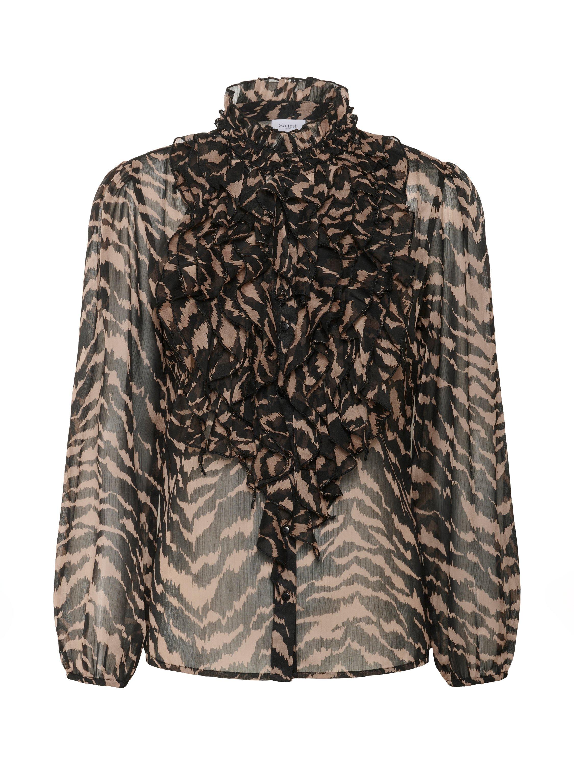 Product image 1 of 2, which shows Saint Tropez Lilja Crinkle Top, Black Shifted Stroke, XS