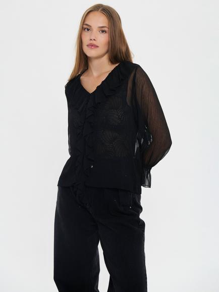 Saint Tropez Nanette Sheer Ruffle Top, Black, Black