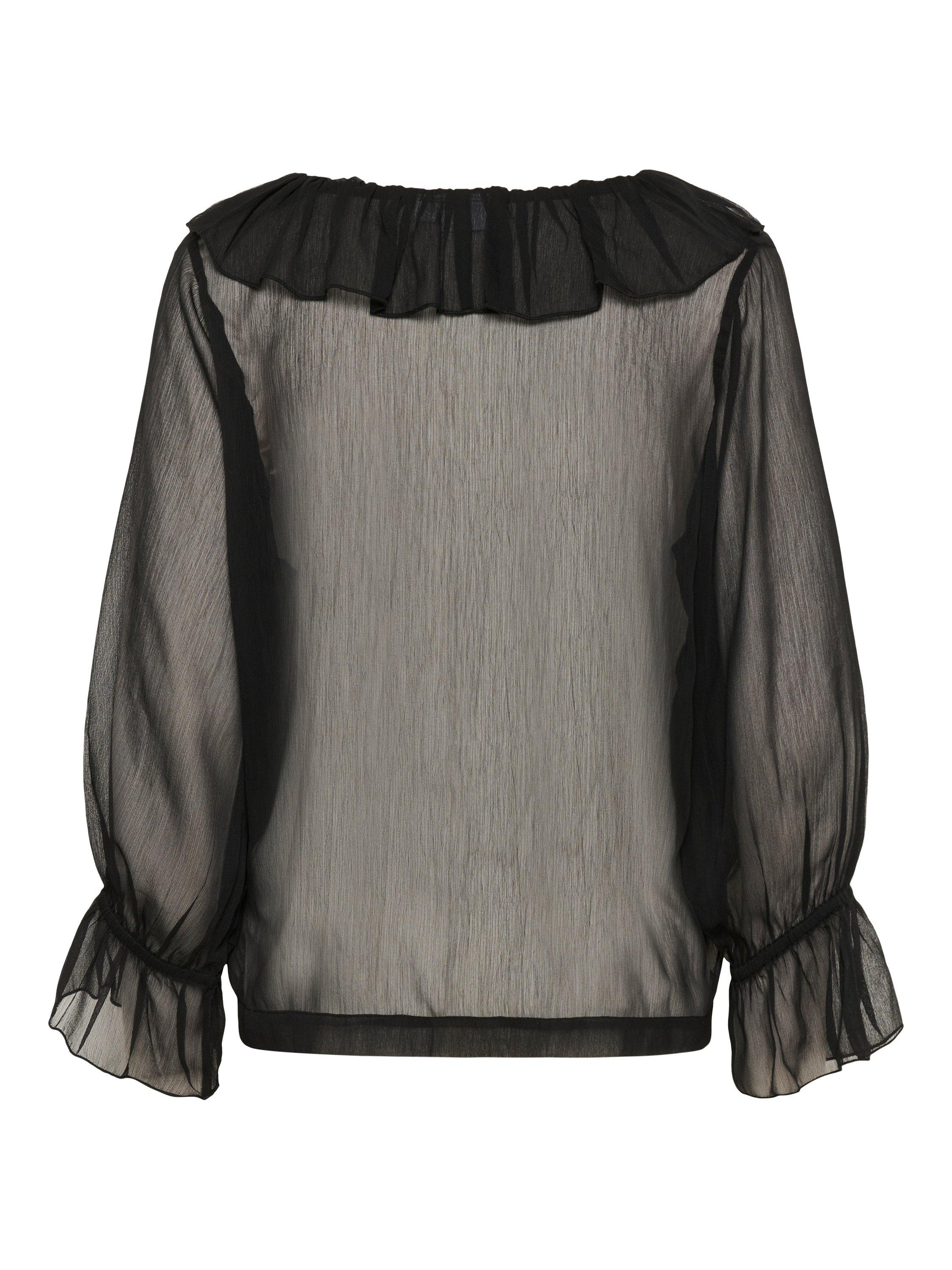 Product image 6 of 6, which shows Saint Tropez Nanette Sheer Ruffle Top, Black, XS