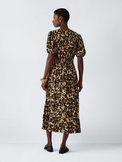 John Lewis Tortoiseshell Short Sleeve Shirred Waist Midi Dress, Tortoise - view 2, Tortoise