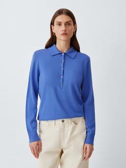 John Lewis Half Placket Collar Merino Wool Jumper, Baja Blue