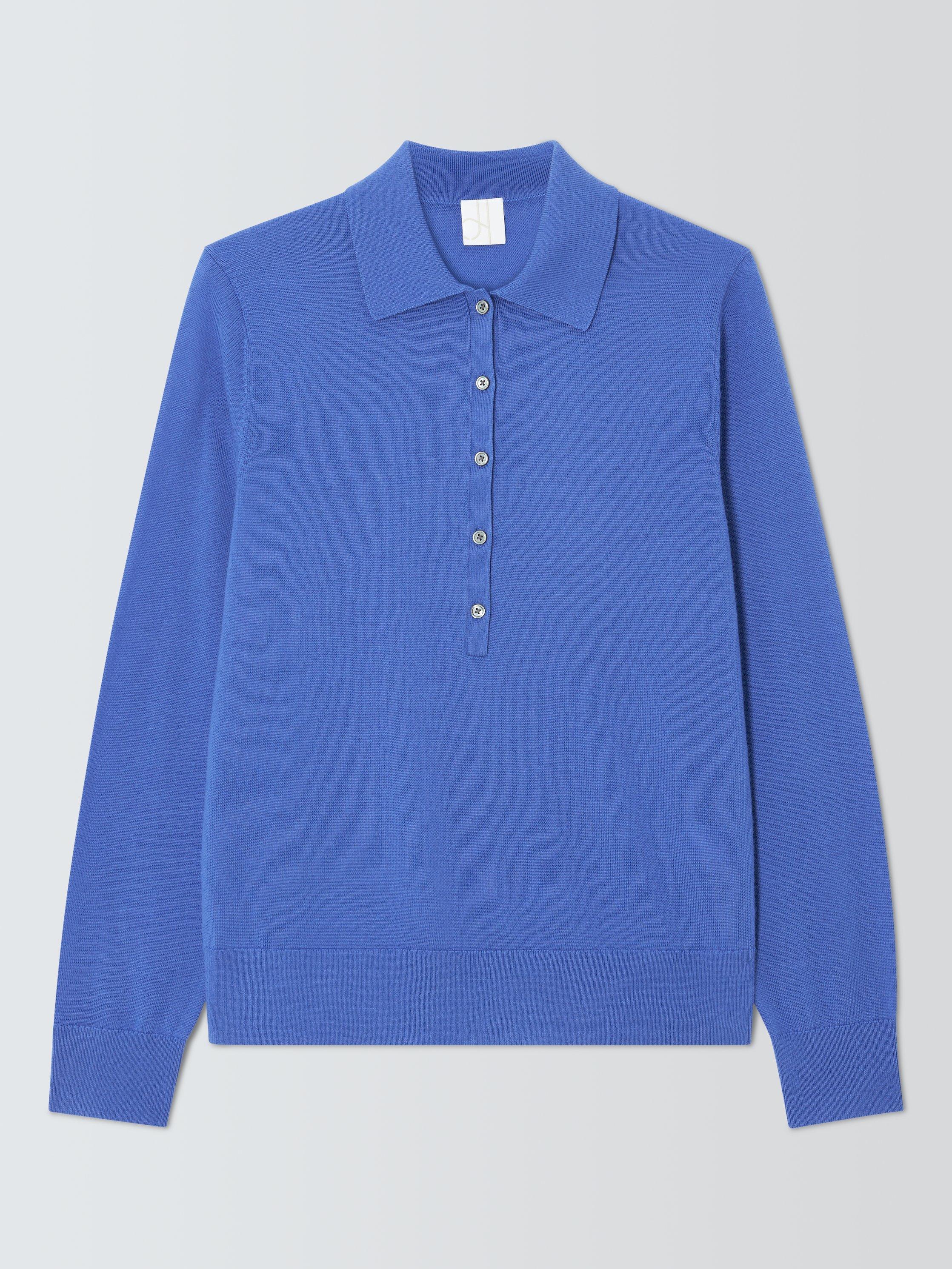 Product image 1 of 1, which shows John Lewis Half Placket Collar Merino Wool Jumper, Baja Blue, 8