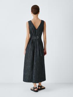 John Lewis Cotton Blend Sleeveless V-Neck Pleated Midi Dress, Denim - view 2, Denim