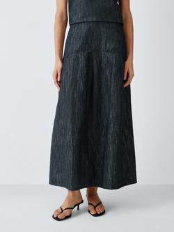 John Lewis Cotton Blend Midi Skirt, Denim Linen, Denim Linen