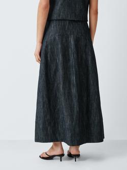 John Lewis Cotton Blend Midi Skirt, Denim Linen - view 2, Denim Linen