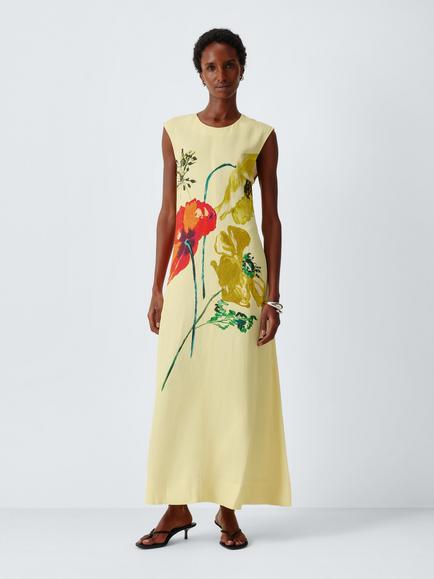 John Lewis Floral Print Sleeveless Column Maxi Dress, Poppy Placement - view 2, Poppy Placement