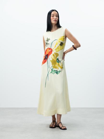 John Lewis Floral Print Sleeveless Column Maxi Dress, Poppy Placement, Poppy Placement