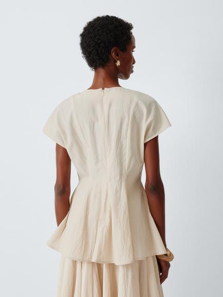 John Lewis Godet Cap Sleeve Top, Cream - view 2, Cream