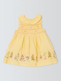 John Lewis Heirloom Collection Baby Dobby Embroidered Dress & Bloomers Set, Yellow, Yellow
