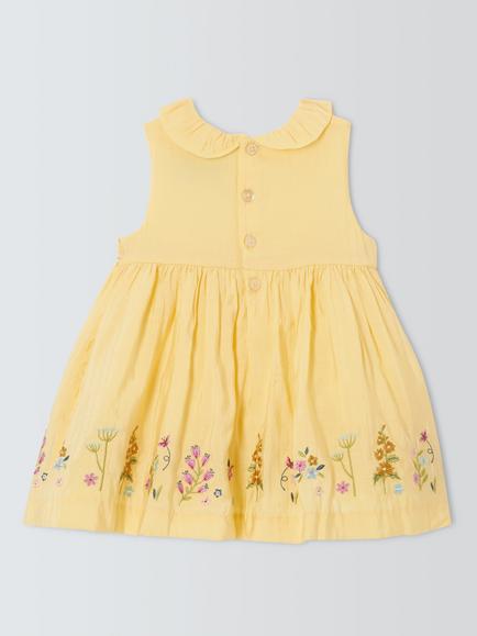 John Lewis Heirloom Collection Baby Dobby Embroidered Dress & Bloomers Set, Yellow - view 2, Yellow