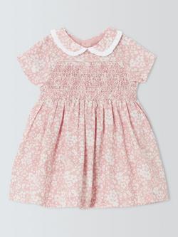 John Lewis Heirloom Collection Baby Floral Smocked Dress & Bloomers Set, Pink, Pink