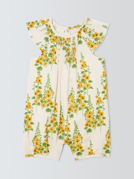 John Lewis Heirloom Collection Baby Floral Romper, Yellow, Yellow