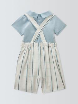 John Lewis Heirloom Collection Baby Check Bibshorts & Bodysuit Set, Celestial Blue - view 2, Celestial Blue