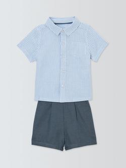 John Lewis Heirloom Collection Baby Stripe Shirt & Herribgone Shorts Set, China Blue, China Blue
