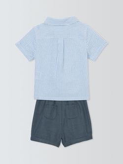 John Lewis Heirloom Collection Baby Stripe Shirt & Herribgone Shorts Set, China Blue - view 2, China Blue