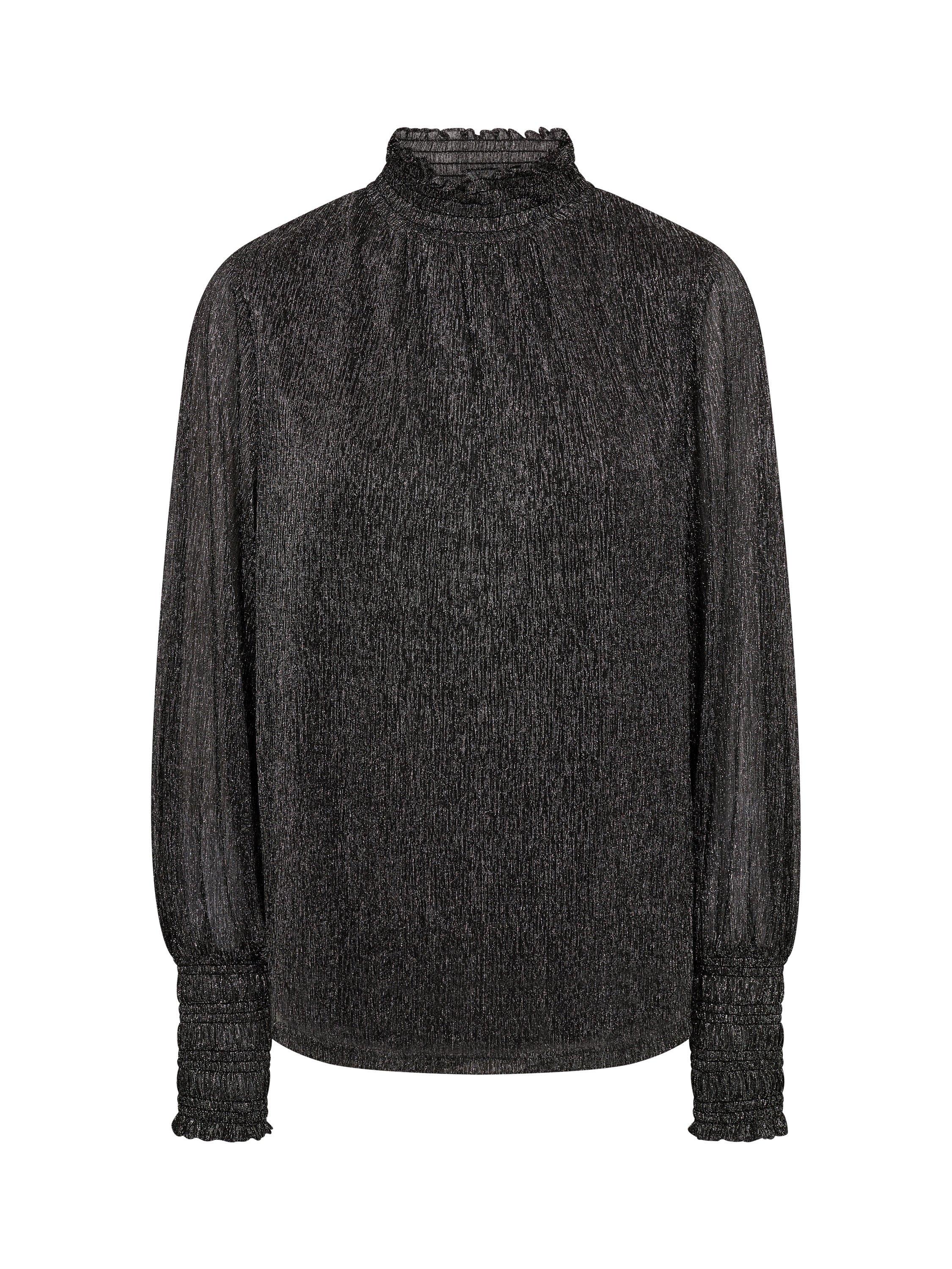 Product image 1 of 2, which shows MOS MOSH Ximena Metallic High Neck Long Sleeve Blouse , Phantom, XS